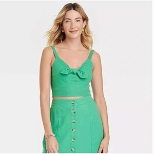 Universal Thread Tie-Front Cropped Tank Top Green Medium NWT